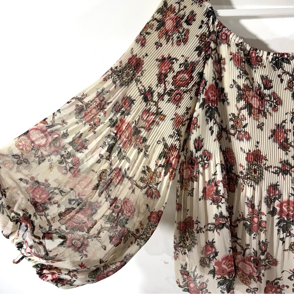 Aritzia Wilfred Floral Pleated Peasant Top tie sleeve - Picture 4 of 13
